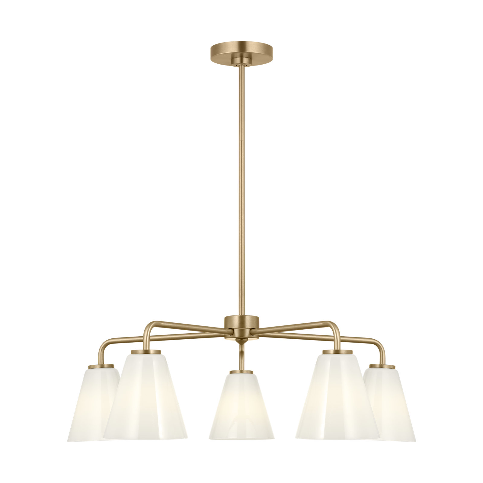 Hayden Five Light Chandelier, Satin Brass, White