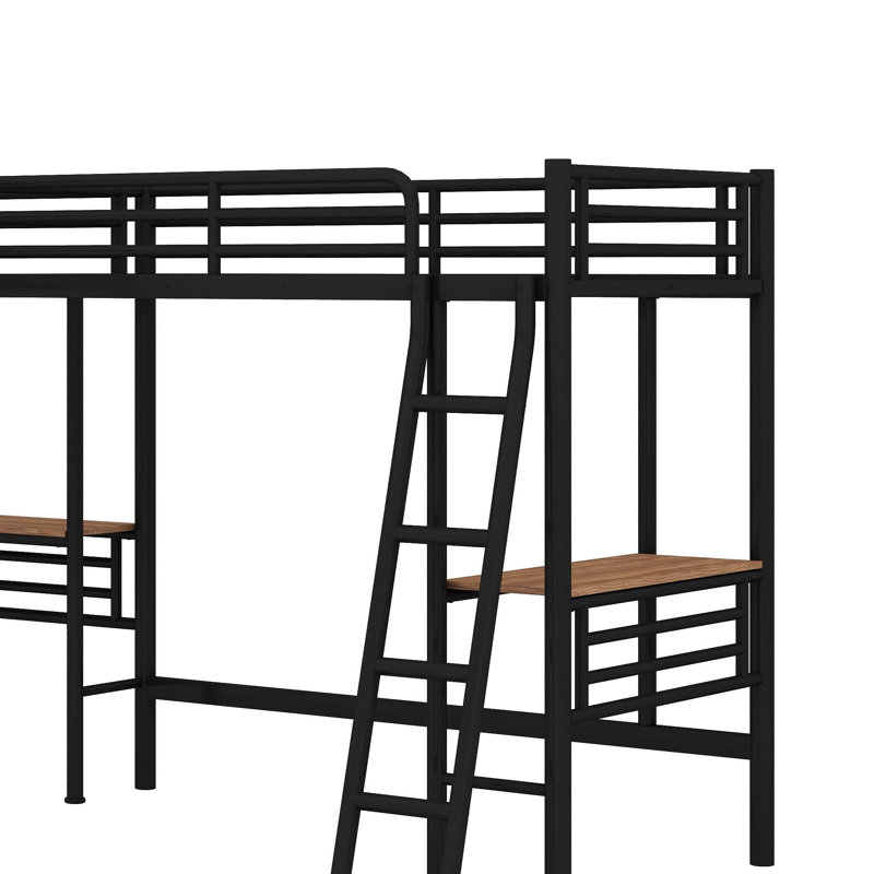 Lit mezzanine simple en métal avec 2 bureaux intégrés