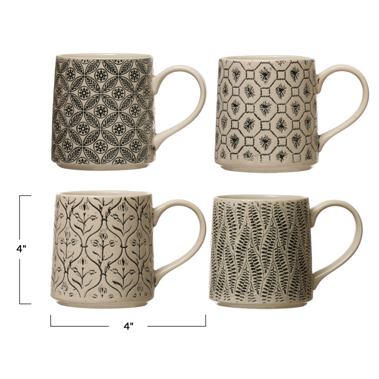 Sur La Table 18 oz. 4-Mug Holiday Stoneware Set - Assorted Holiday Designs
