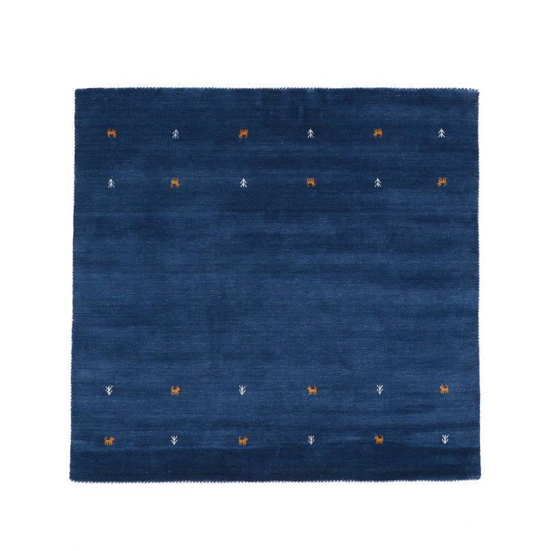 Handwoven Wool Gabbeh Uni Blue Rug, Square 60cm