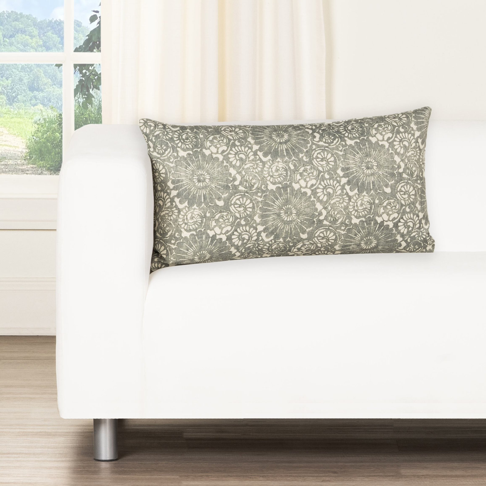 Hansah Throw Pillow, Evergreen Floral, Rectangle 14"H x 26"W, Feather