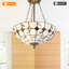 Luminaire suspendu semi-encastré en vitrail 19,7 po h, cadre en fer bronze antique, 3 ampoules E26 chaudes incluses