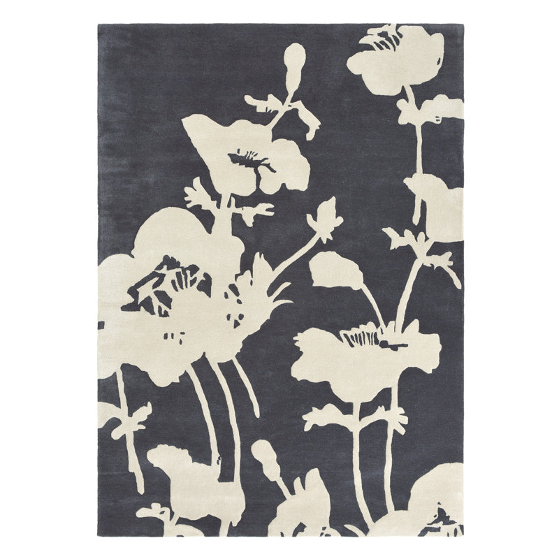 Hand Tufted Floral Area Rug in Charcoal, Rectangle 8'2" x 11'6"