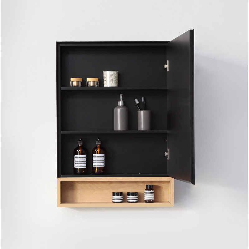 Bergen 24" Medicine Cabinet, Matte Black/Whitewash Oak