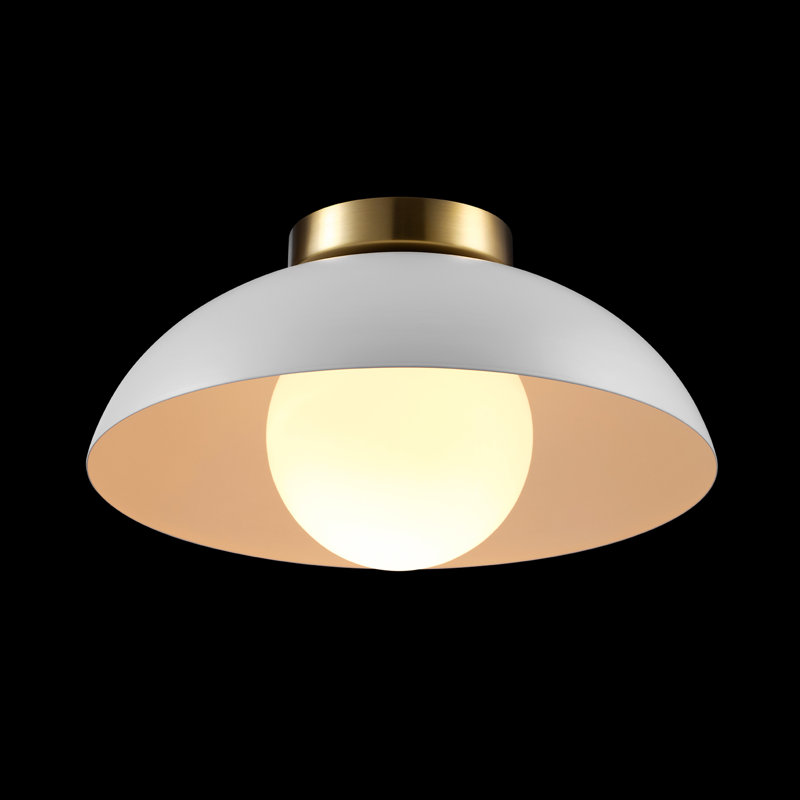 1-Light Matte White Flush Mount Ceiling Light with White Opal Glass Shade