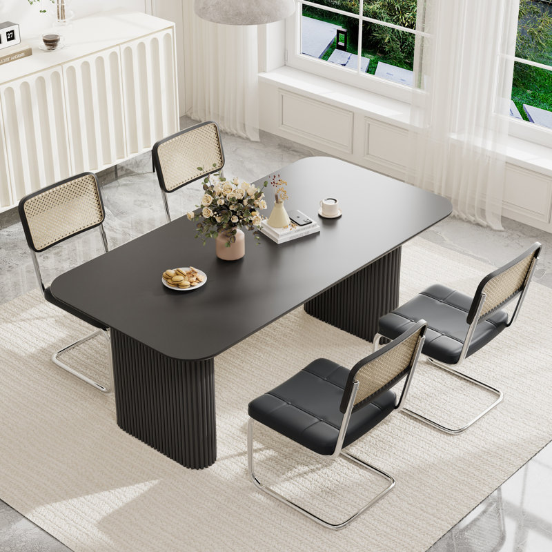 Ensemble de table de salle à manger 70,9 po, Noir, 5, Noir