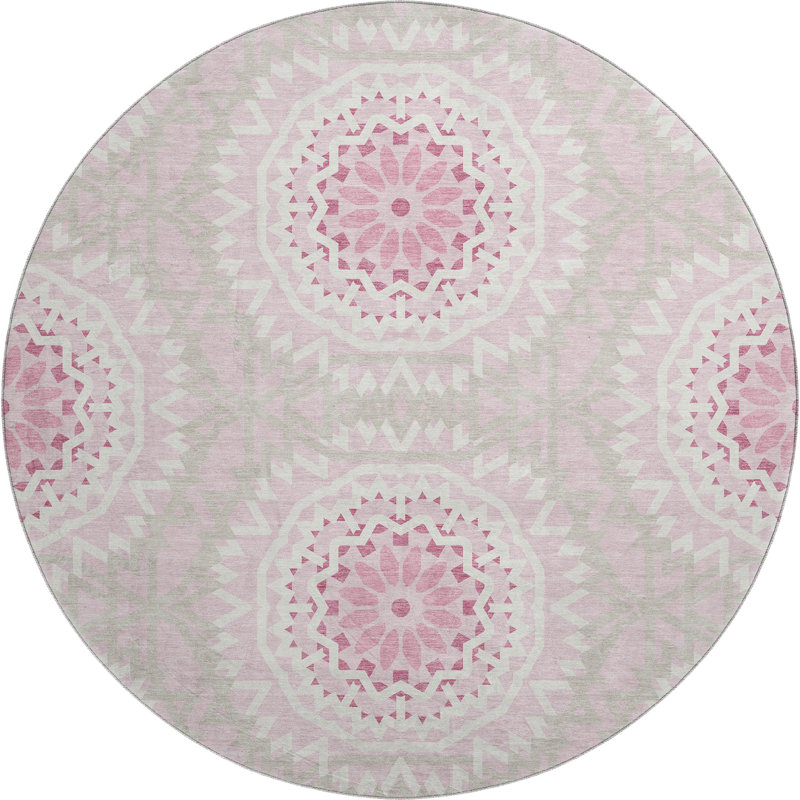Tapis rose Cerrito lavable à la machine Premium, Rond 8 pi