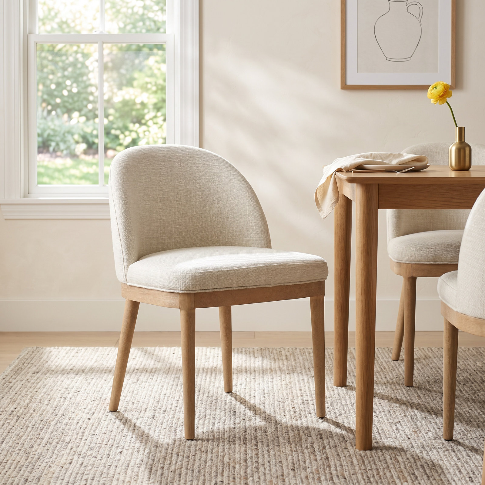 Quimby Linen Dining Chair, Natural Wood