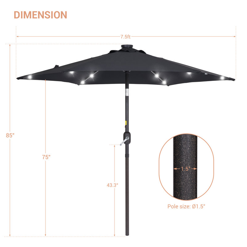 Parasol de marché éclairé 90 po Scheibe, Noir