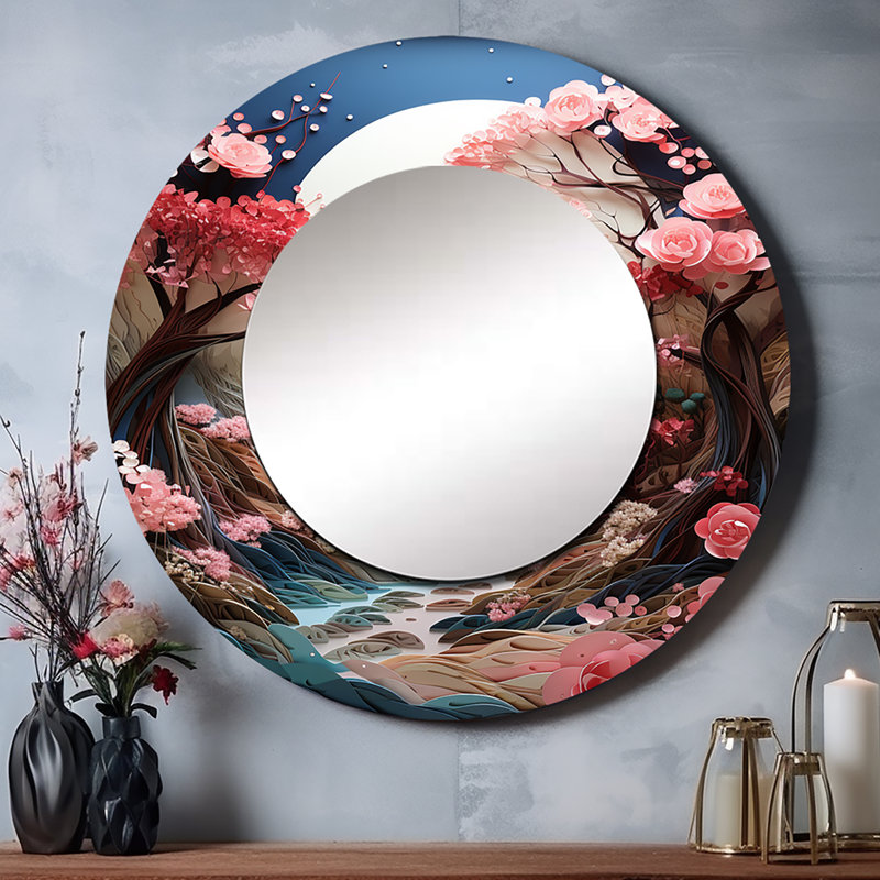 Asian Art Zen Garden V - Asian Round Mirror Wall Decor, 29" x 29"
