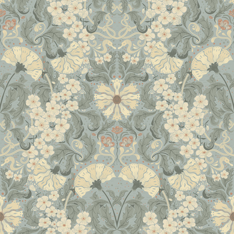 Rouleau de papier peint L 33 pi x l 20,5 po Ingrid Francia, Bleu clair / beige