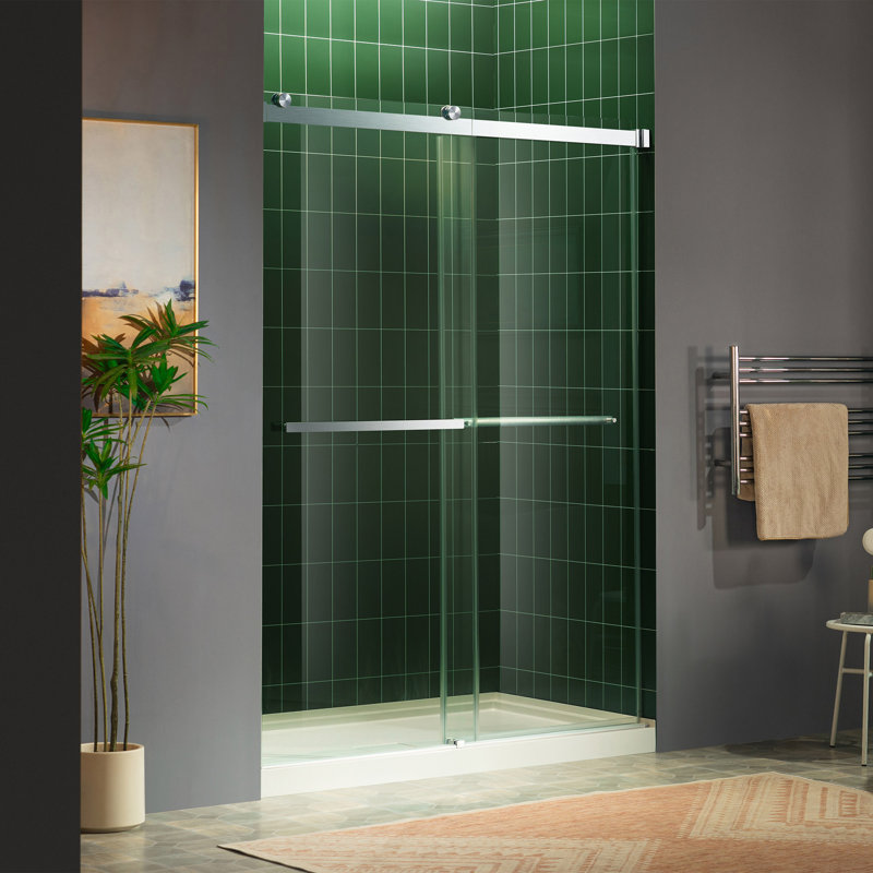56" - 60" W X 80" H Double Sliding Frameless Shower Door With 5/16"(8mm) Clear Tempered Glass, Chrome