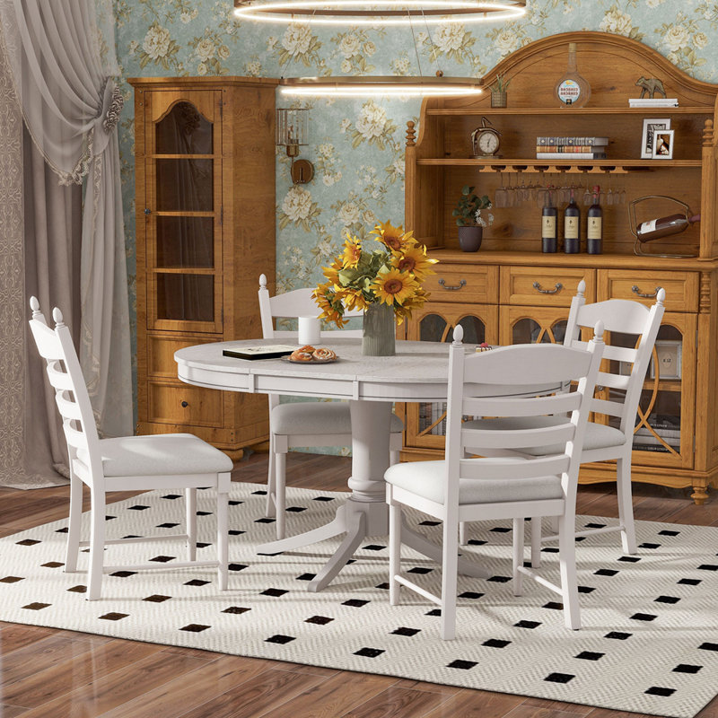 Ensemble de table de salle à manger 5 pièces Retro, Blanc antique, Blanc antique