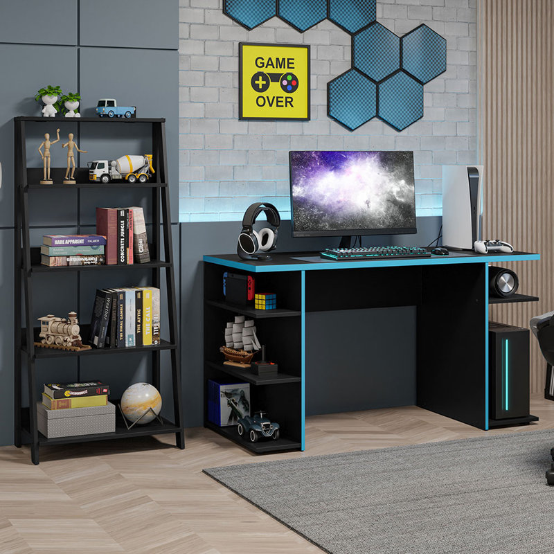 Bibliothèque sur pieds Latitude Run® Gamer, Noir / Bleu