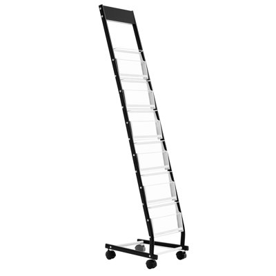 Présentoir à journaux et catalogues à 6 niveaux avec roulettes, en fer noir, structure sur pied, design étroit, montage rapide et facile pour le bureau