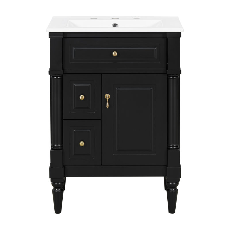 Meuble-lavabo 24 po avec lavabo, noir, Noir
