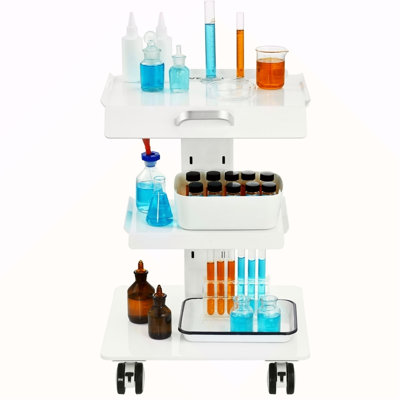 Chariot de laboratoire, chariot de laboratoire à roulettes à 3 couches, chariot mobile en métal avec roues pivotantes, chariot de transport sur roulettes de plateau Capacité de poids de 220 lb, pour le laboratoire, la clinique, la beauté et le salon