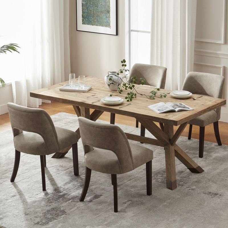 Faux Leather Upholstered Back Side Dining Chair (Set of 4), Taupe, 4