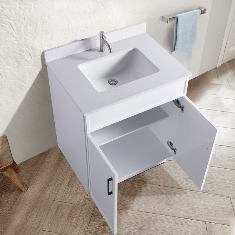 Capot - 3 W 30,00 po X P 22,00 po P 35,00 po Meuble-lavabo autoportant H en bois blanc avec plateau blanc
