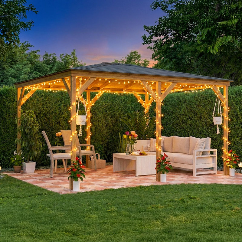 Dunster House Wooden Gazebo 4m x 3m Heavy Duty Garden Shelter, Black Shingles Included Utopia 430