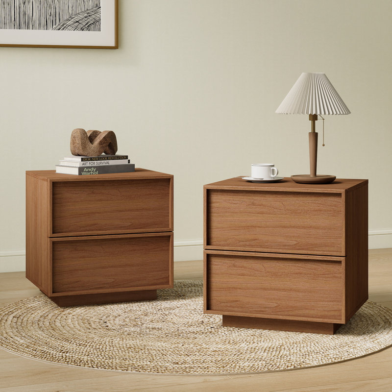 18.9"W Wooden Nightstand with 2 Drawers (Set of 2), Walnut
