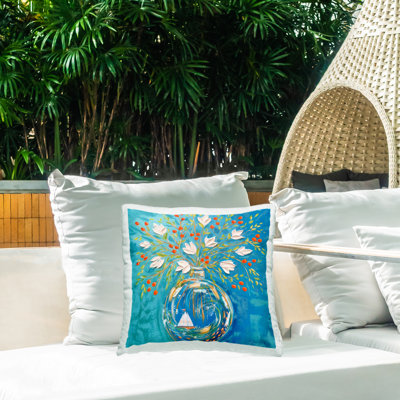 Coussin d'extérieur imprimé "Sail Ship Flower" par Estelle Grengs