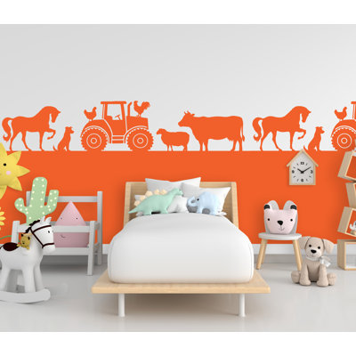 Décalcomanie murale animaux de ferme, décalcomanie de pétoncles, autocollant de décoration murale ferme, chambre de bébé Boho, mur, bordure murale