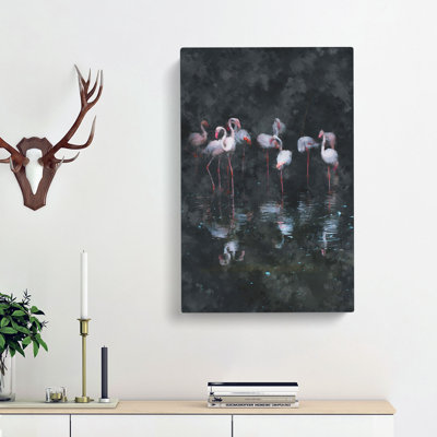Reflection Of Flamingos - Wrapped Canvas Print