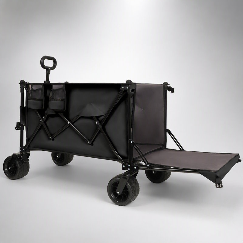 Wagon pliable avec hayon rallongé, rallonge extra longue pour le transport robuste, grandes roues tout-terrain, noir-gris