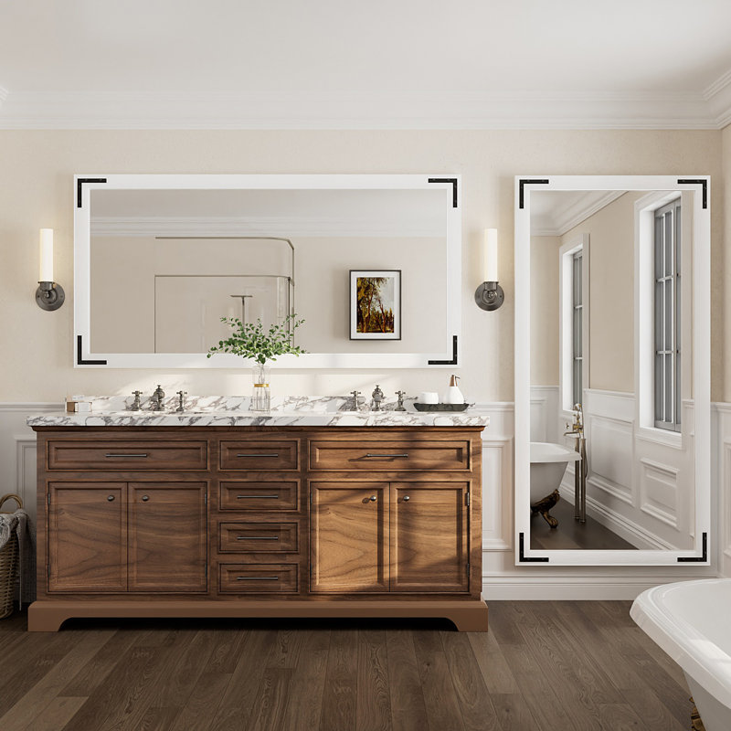 Miroir mural Amara Rustic Farmhouse, Blanc, 72 po x 36 po