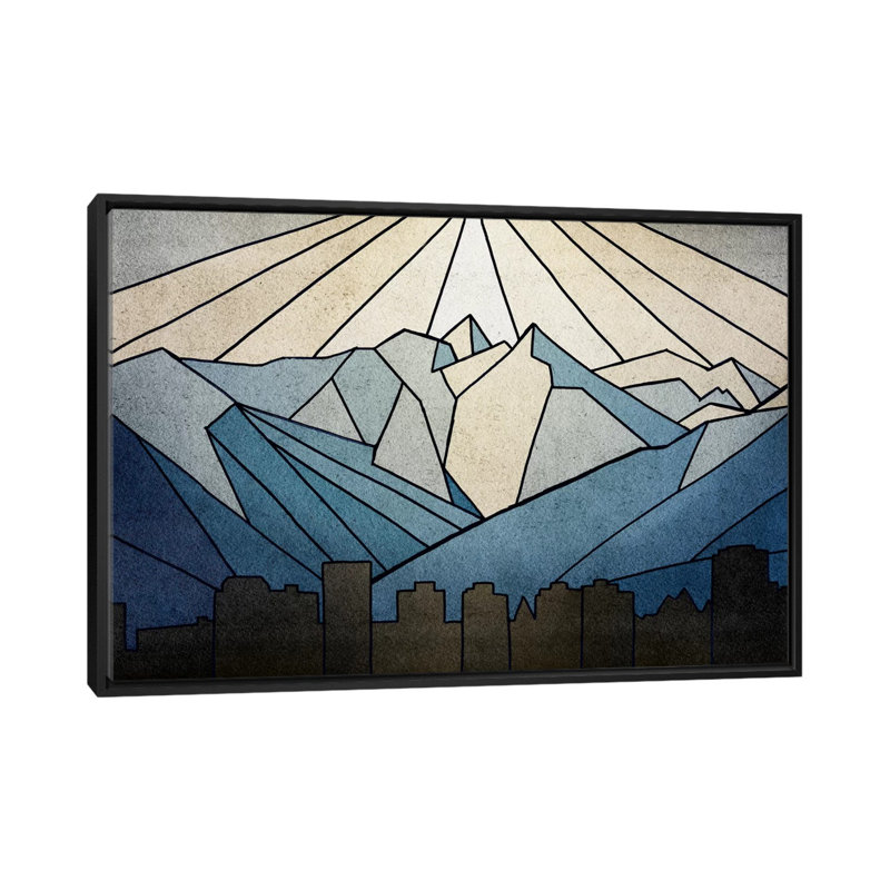 «Geometric Mountain», reproduction sur toile, H 18 po x l 26 po x P 1,5 po, Toile avec cadre noir, Pas de tapis