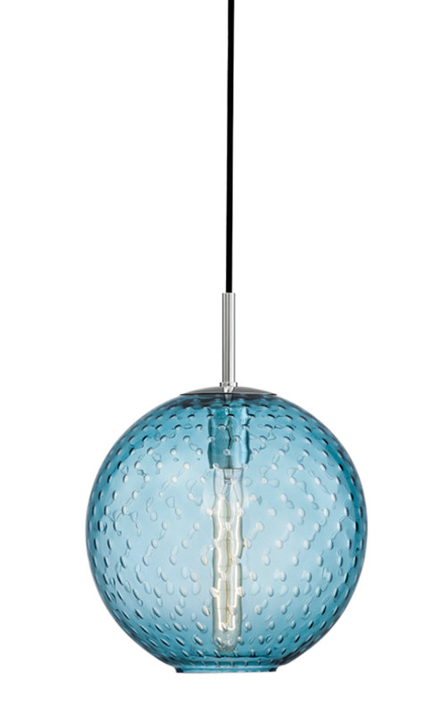 Rousseau 1 Light Pendant, 7.75" H X 6" W X 6" D, Blue, Polished Chrome