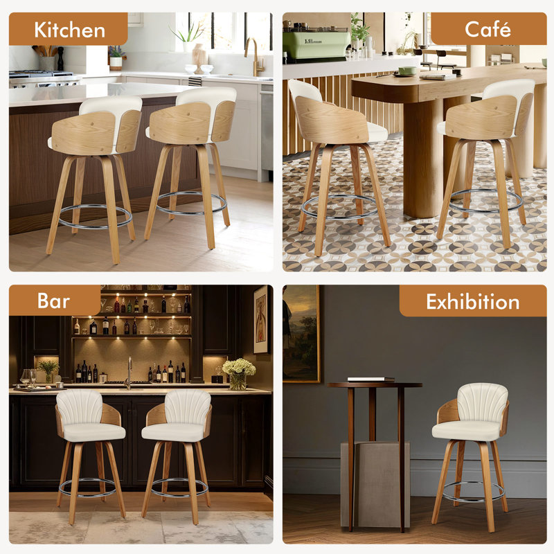 Swivel Upholstered Counter Stool with Solid Wood Frame