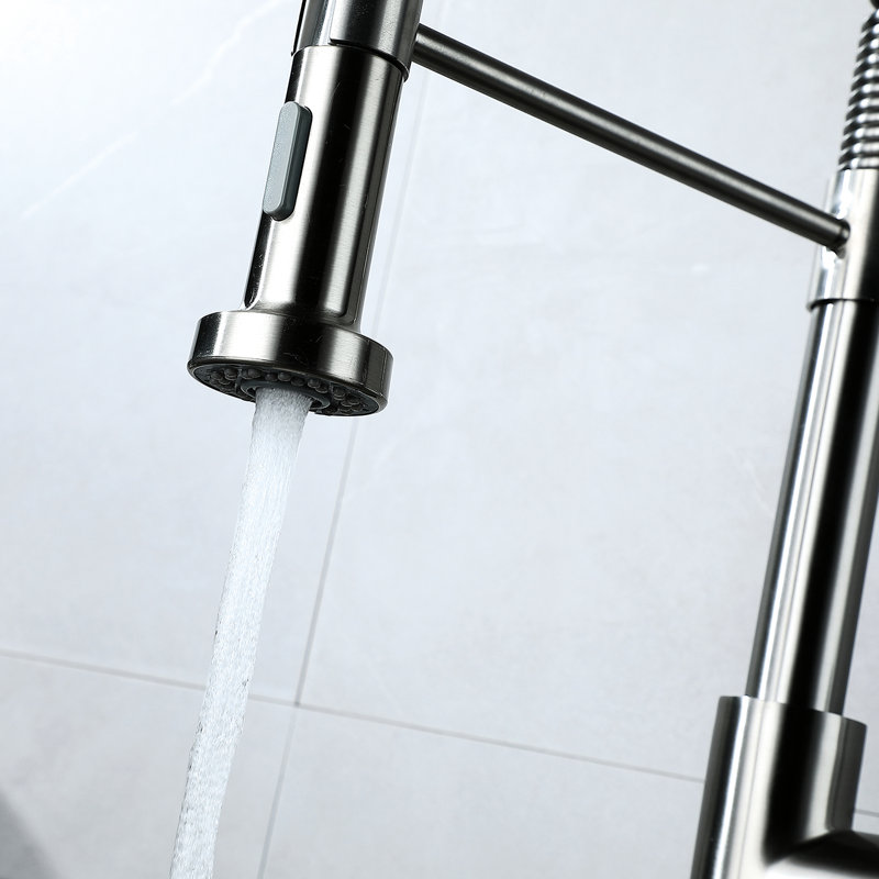 Single Handle Pull Down Kitchen Sink Faucet - Brushed Nickel Surface, 360 Degree Spout Rotation, Adjustable Water Discharge Volume Adjustment For Precise Control Finish, Movement, Flow