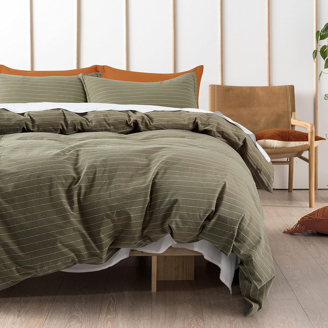 Dione Striped Yarn Dyed Washed Cotton Chambray Duvet Cover Set (Set of 3) AllModern