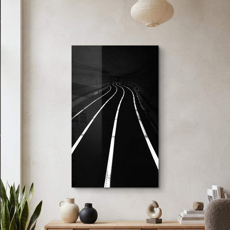 Tableau mural en verre trempé avec perspective néon « Horizon infini »