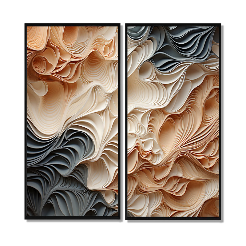 «Beige et orange Custards Collage I», art mural abstrait grand, H 32 po x l 32 po, Impression encadrée flottante, Noir