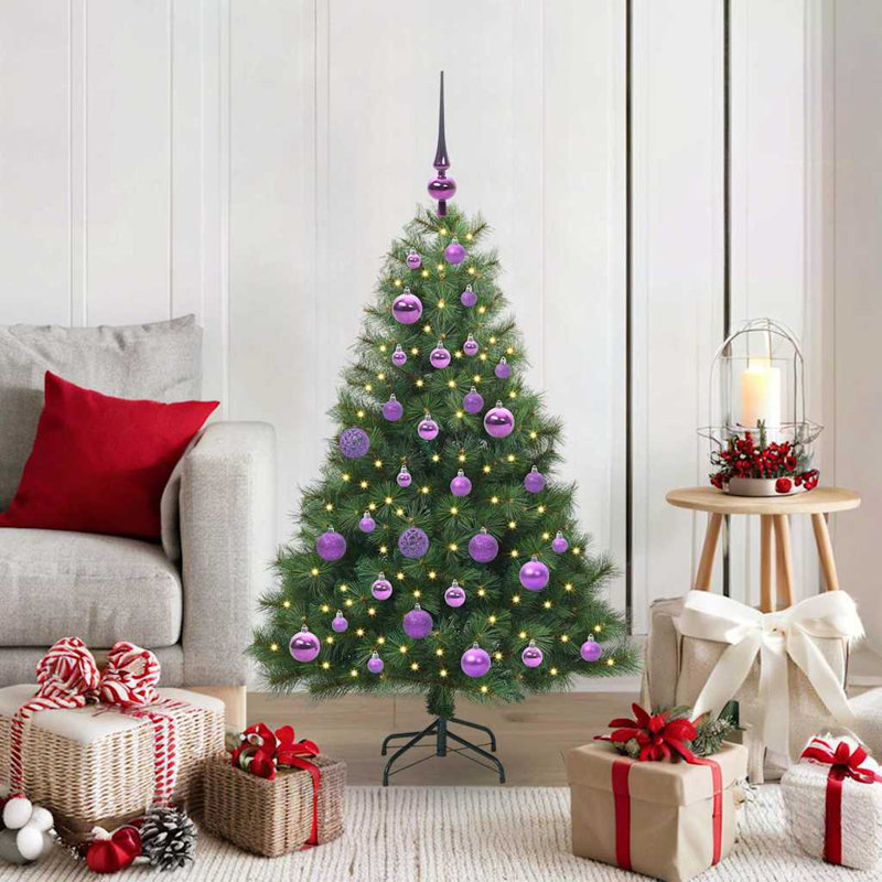  Artificial Christmas Tree with 150 LEDs Green PE and PVC, Purple, 3.94' H
