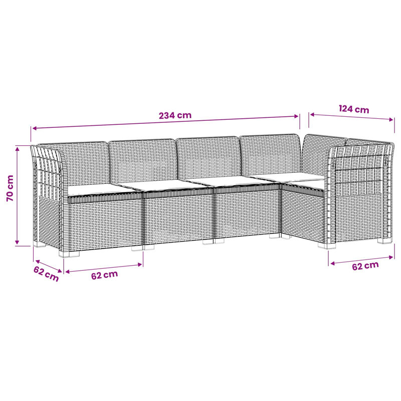 234 cm W Patio Sofa with Cushions, Light Grey, Brown