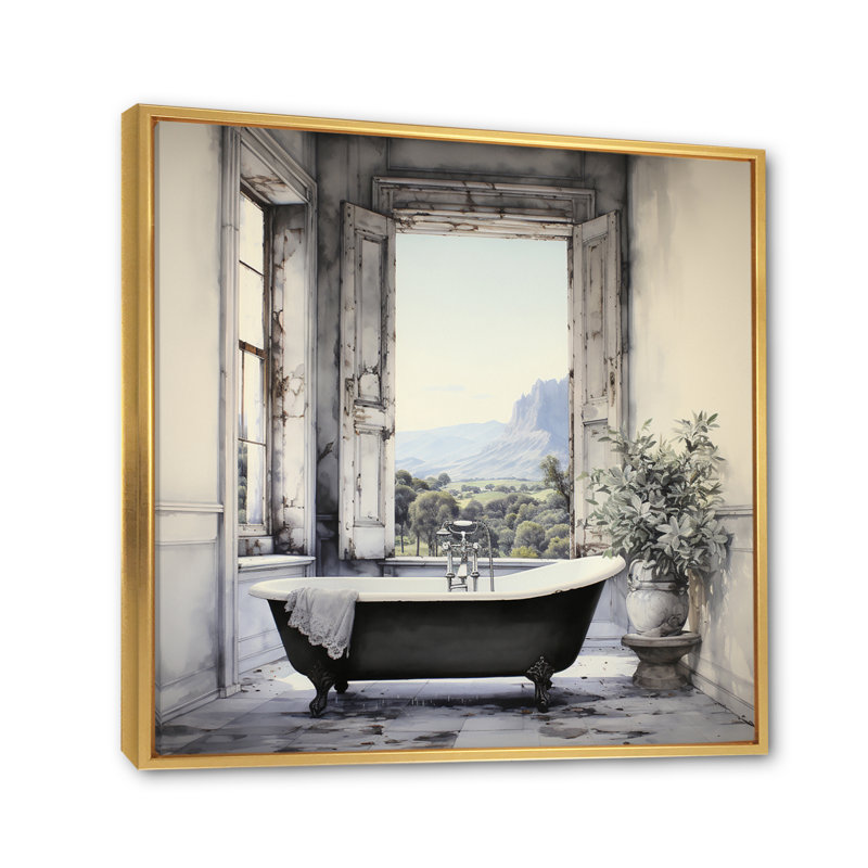Impression sur toile Bath, H 30 po x l 30 po, Doré, Reproduction avec cadre flottant