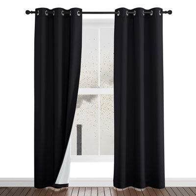4-in-1 PM2.5 Particles Noise Blackout Thermal Insulation Curtains Heavy-Duty Full Light Shading Drapes with Detachable Liner for Villa/Hall/Dorm
