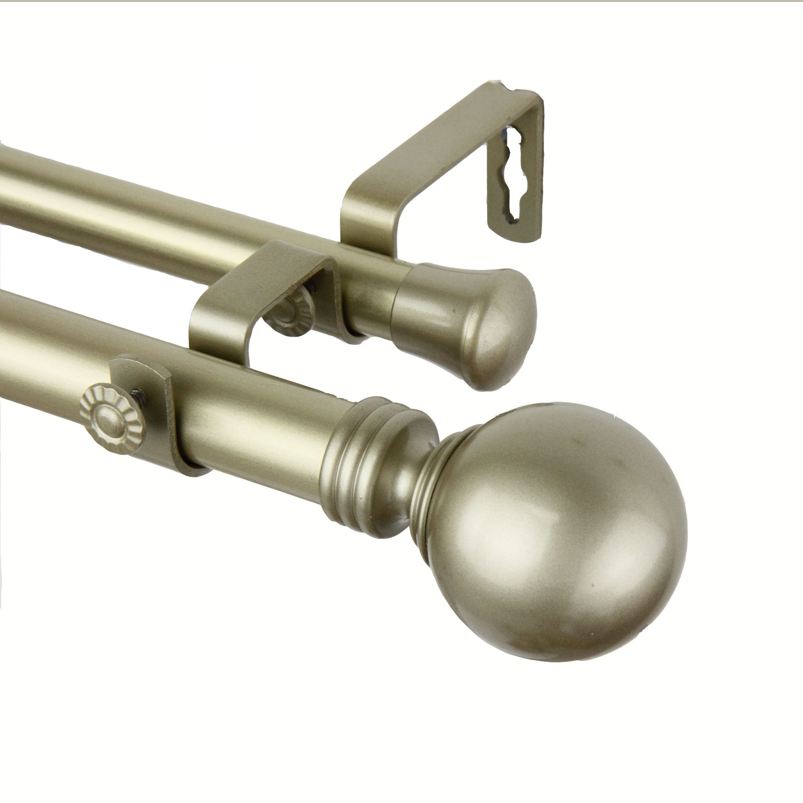 Abbeville Globe Double Curtain Rod, Light Gold, 160" - 240" W