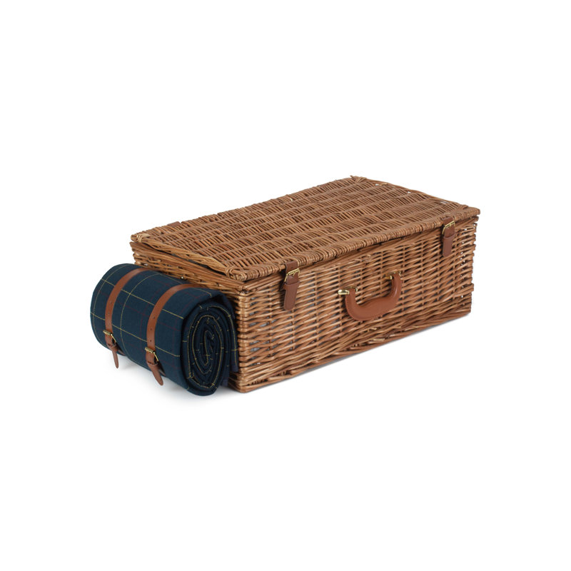 4 Person Tweed effect Fitted Picnic Hamper, Blue