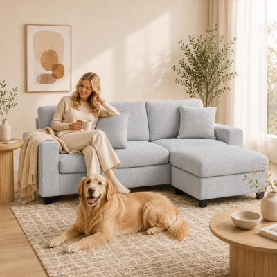 L Shaped Sectional Sofa with Ottoman, Small Couch for Living Room
