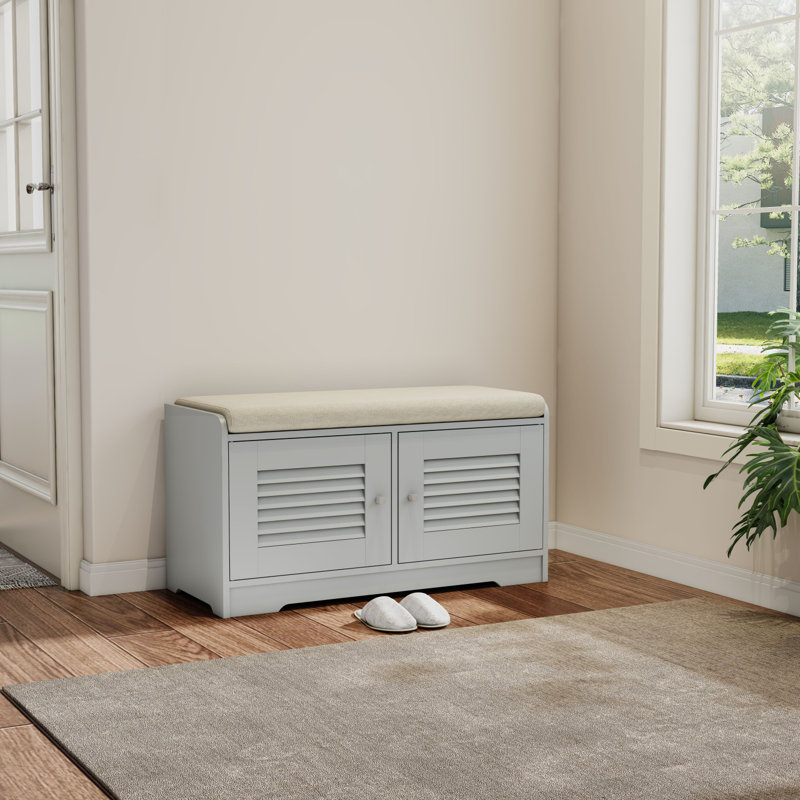 Banc de rangement pour chaussures moderne avec portes d'armoire et tablettes réglables, sièges et solution d'organisation