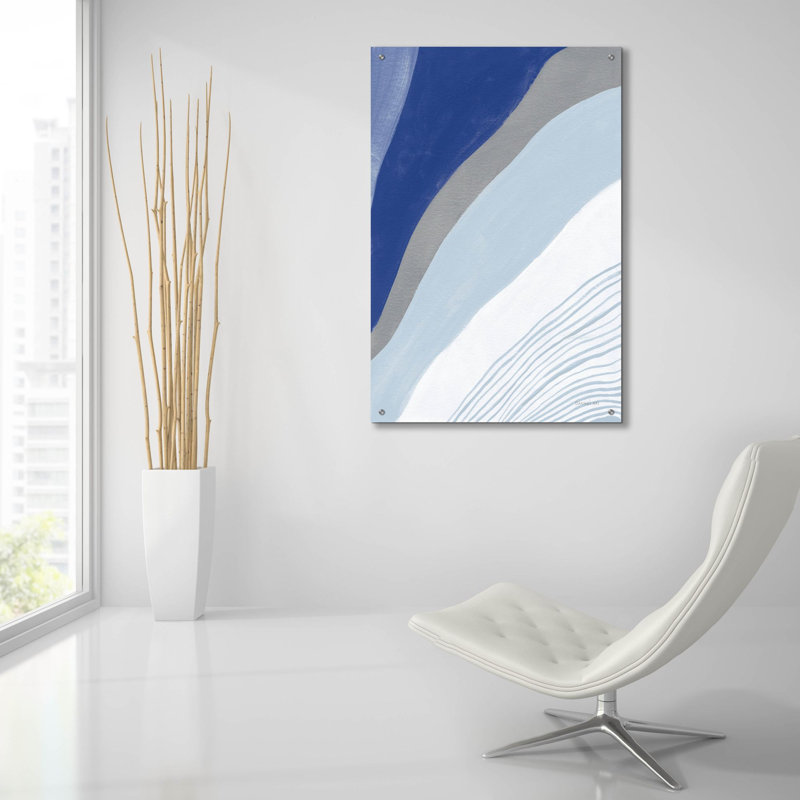  «Retro Abstract 4 Blue» par Danhui Nai, art mural en verre acrylique, 24 po x 36 po
