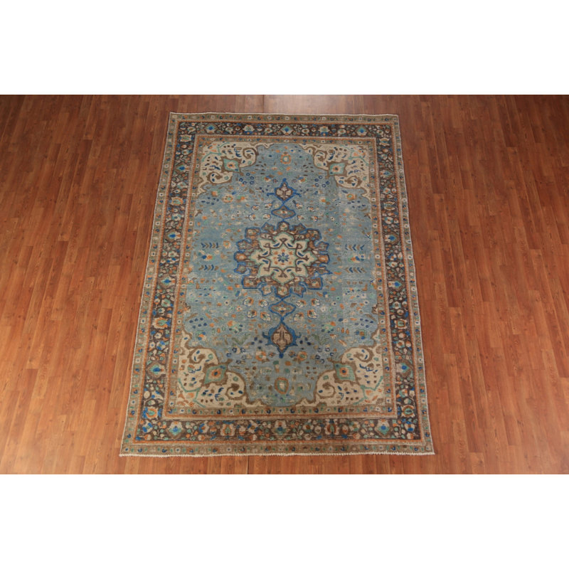 Tapis traditionnel fait à la main bleu médaillon 6 x 9