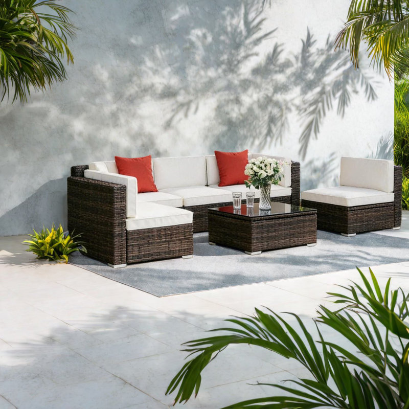 Ensemble de canapés de patio durables, design moderne en rotin d'acier, parfait pour le divertissement en plein air