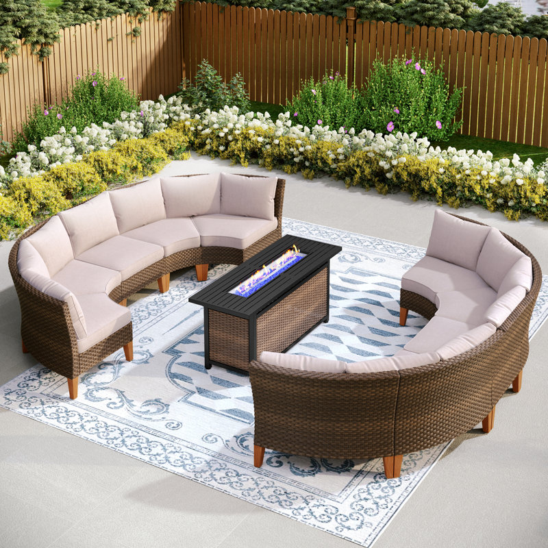 Argyri Outdoor Wicker Patio Conversation Furniture Set, Beige