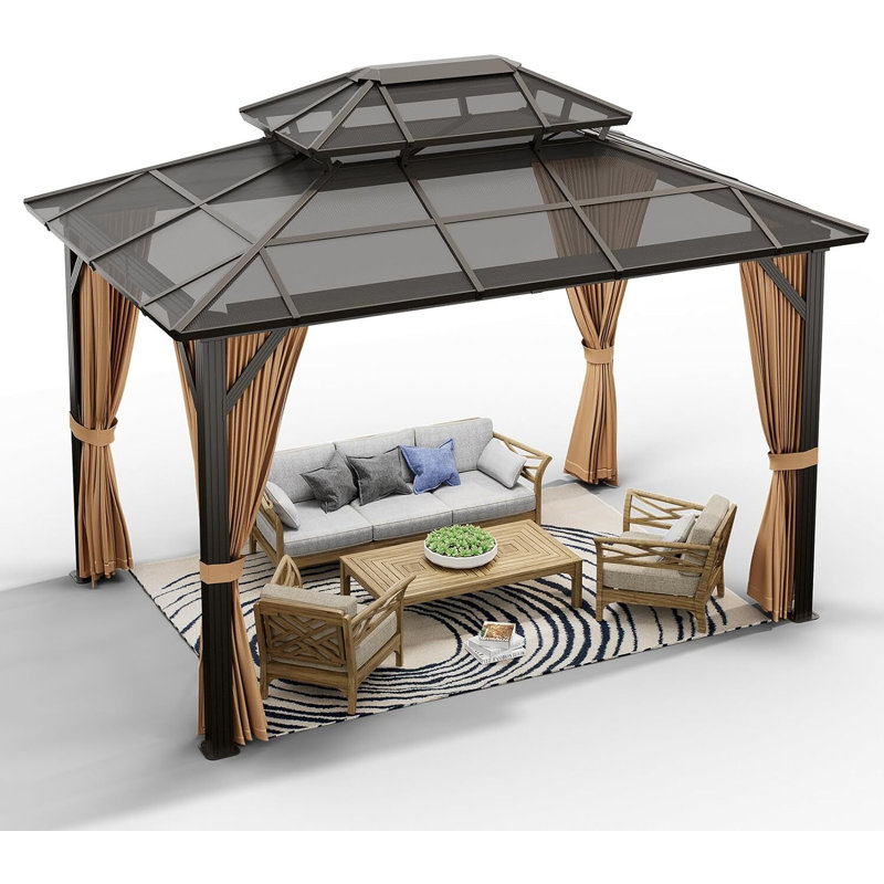 Aluminum Patio Gazebo, 120" W x 156" D, Brown